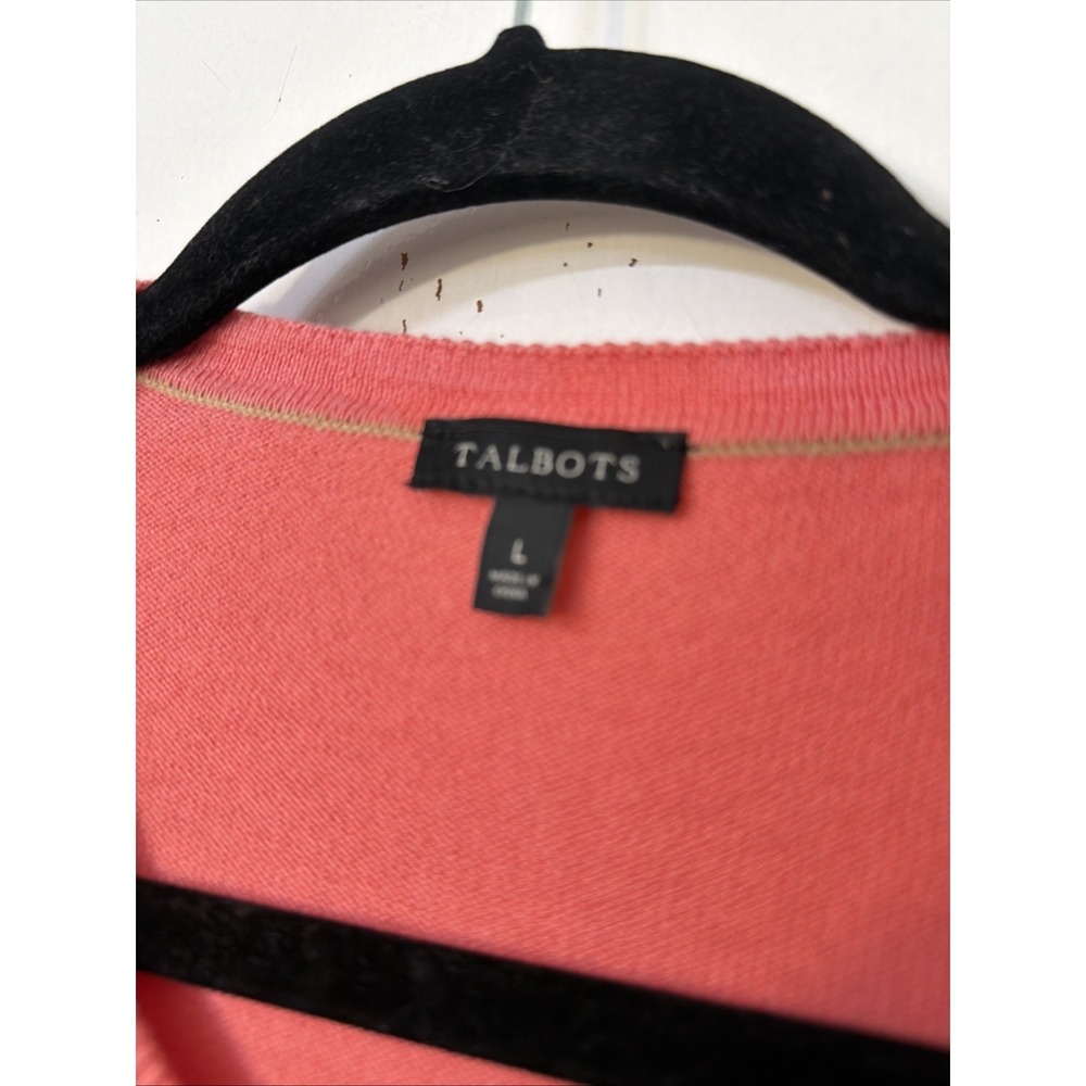 Talbots Women Cardigan Sweater Top Size L Gold Buttons Salmon Cashmere Preppy - Picture 2 of 6